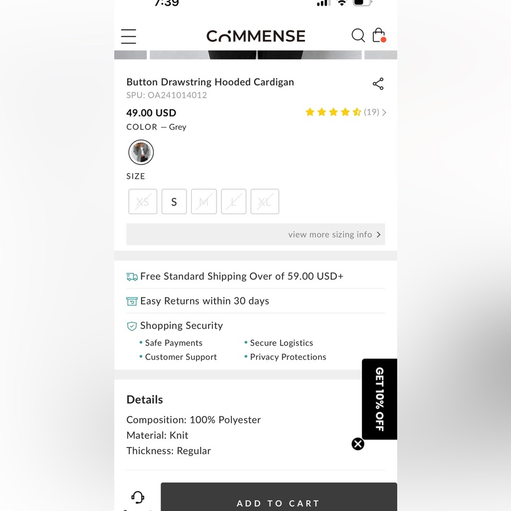 NWT Commense Button Drawstring Hooded Sweater NWT - image 10